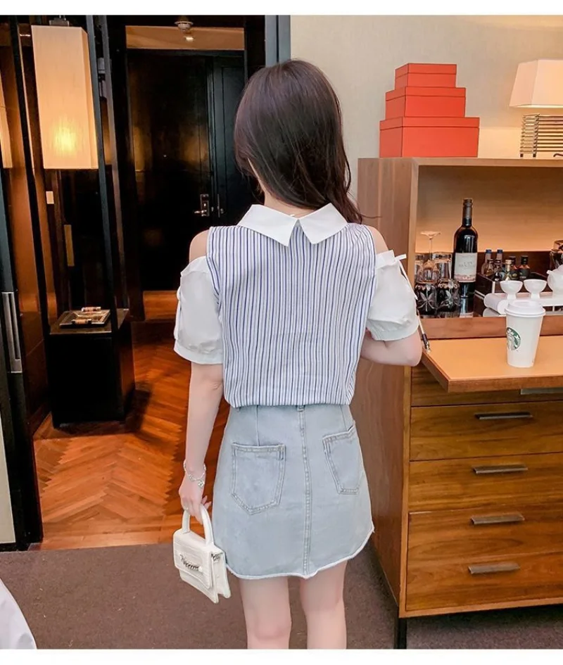 Short sleeved Chiffon Shirt for Women 2023 Summer Fashion Off Shoulder Beautiful Unique Top Wearing Foreign Small Blouse Shirt