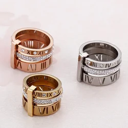 Stainless Steel Roman Numeral Shinny Zircon Rings Three Layers Ring for Women Men Couple Fashion Jewelry Gift