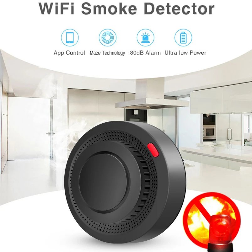 2.4G WiFi Smoke Detector Wireless Sensor Fire Alarm Home Kitchen Security System work with tuya Smart Life App Alert Sound Alarm