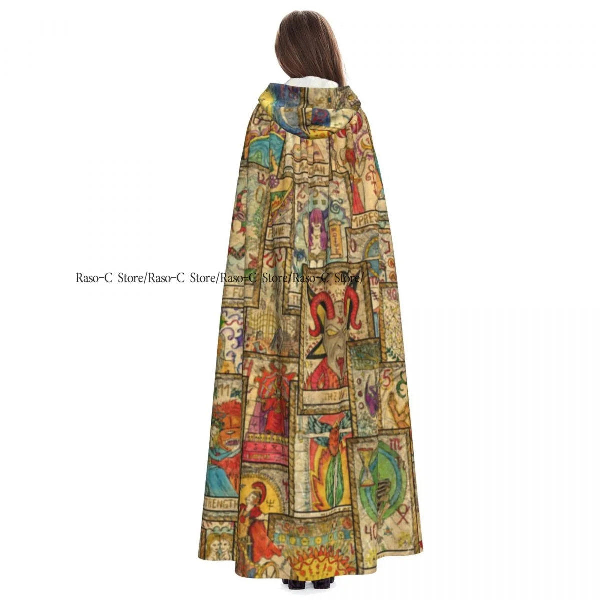 Hooded Cloak Unisex Cloak with Hood Tarot Cards In Diagonal Occult Esoteric Wicca Cloak Vampire Witch Cape Cosplay Costume