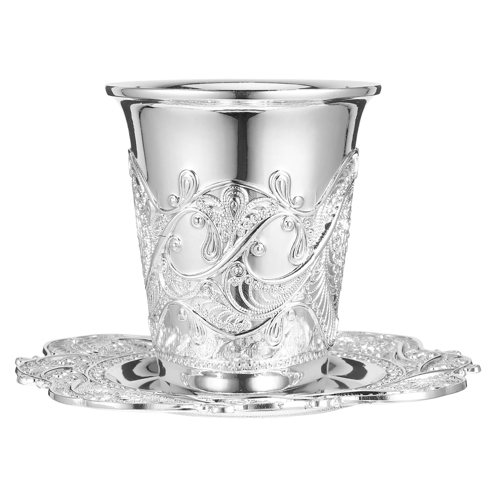 

1 set 1 Set Shabbat Wine With Saucer Silver Plated Judaica Holiday Passover Kiddush Metal Offering Cup Liquor Cup For Festival