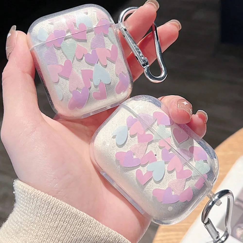 INS Cute Heart earphone case for AirPods Pro 2 case Wireless Clear Earphones Cover for airpods 3 4 Air Pods pro cases with Hook