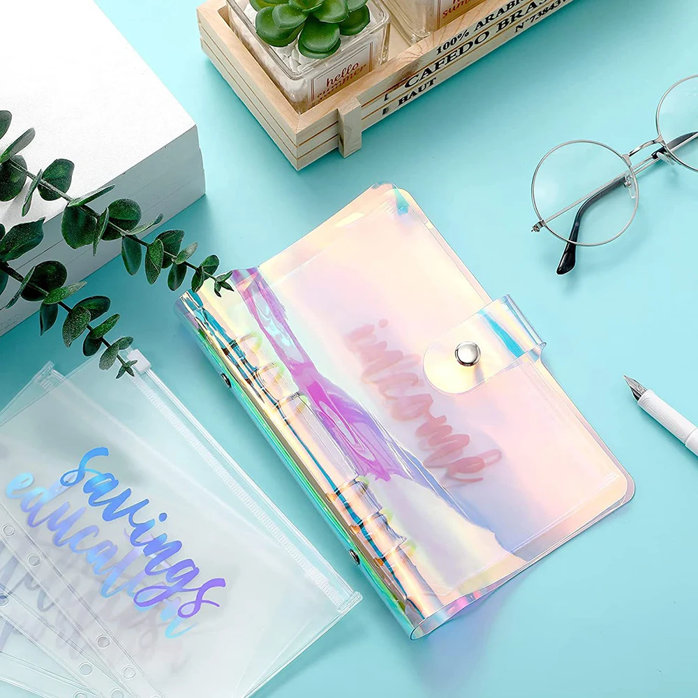 12Pcs A6 Cash Planner Binder Pocket File Organizer Storage Folder Transparent PVC Loose Leaf Pouch with Zipper Filing Binder