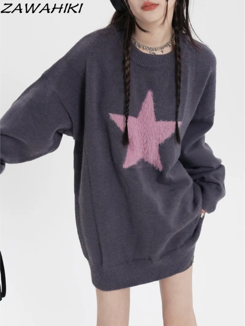 

Fall Winter New Arrive Loose Star Knitted Pullover Lovers Fashion Casual Casual Y2K Aesthetic Versatile Vintage Sweater Women