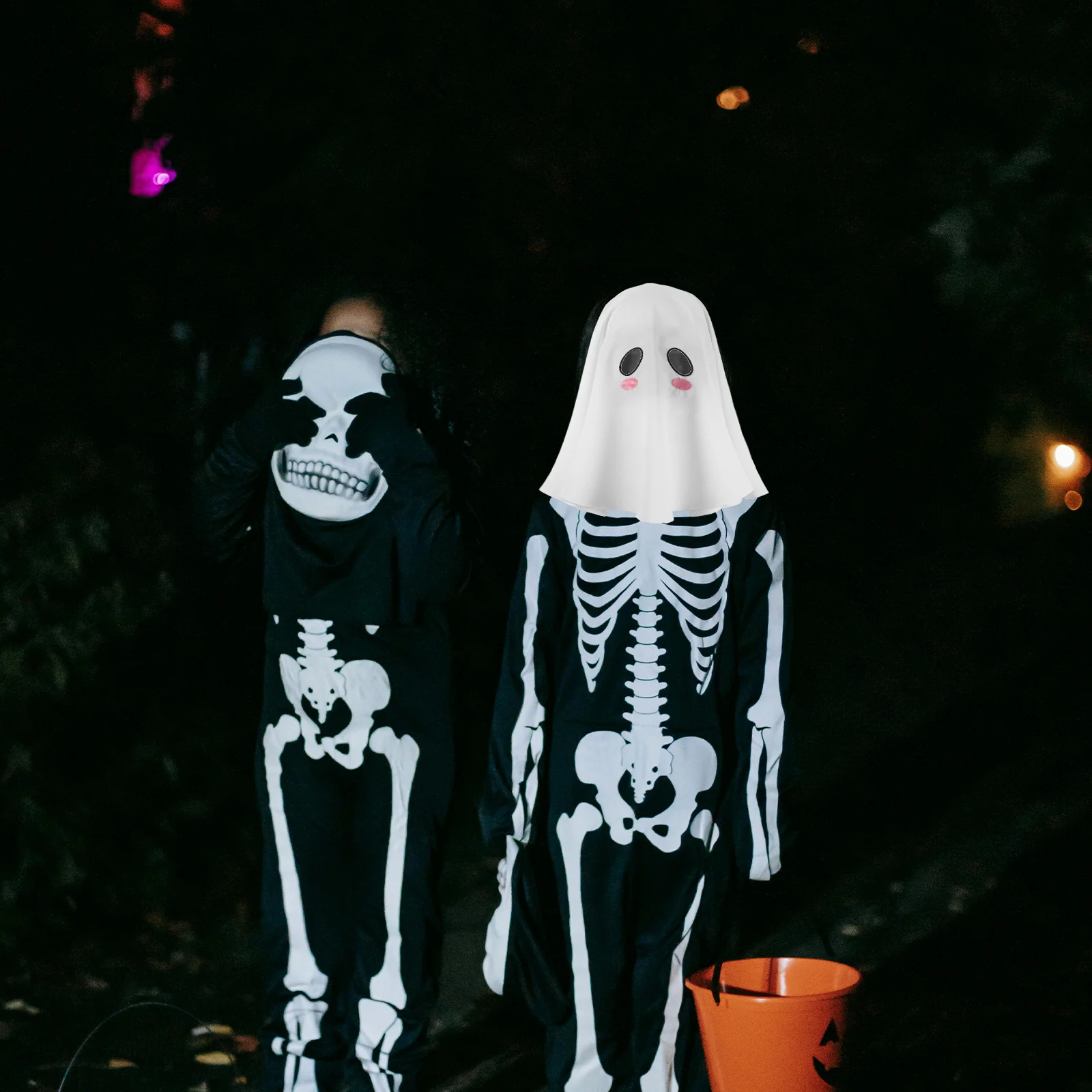 Disfraz de fantasma para adulto, cubierta para la cabeza, capucha de doble expresiones para mujeres y hombres, Cosplay embrujado, máscara para fiesta de Halloween aterradora