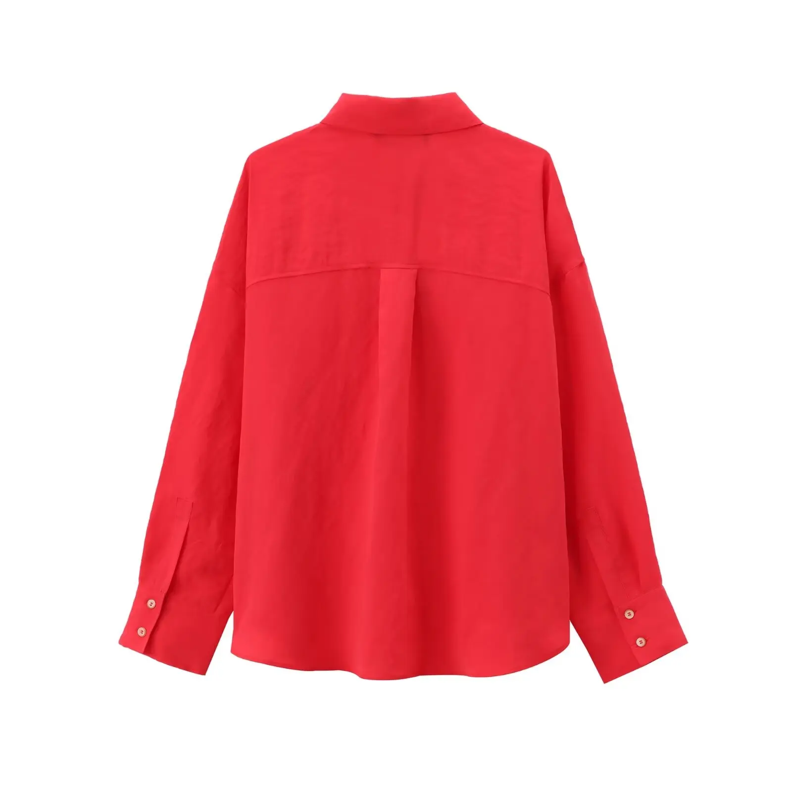 Withered Summer Blusas Mujer De Moda Shirt Women 2024 Shirt Red Color Long Sleeve Minimalism Shirt For Ladies