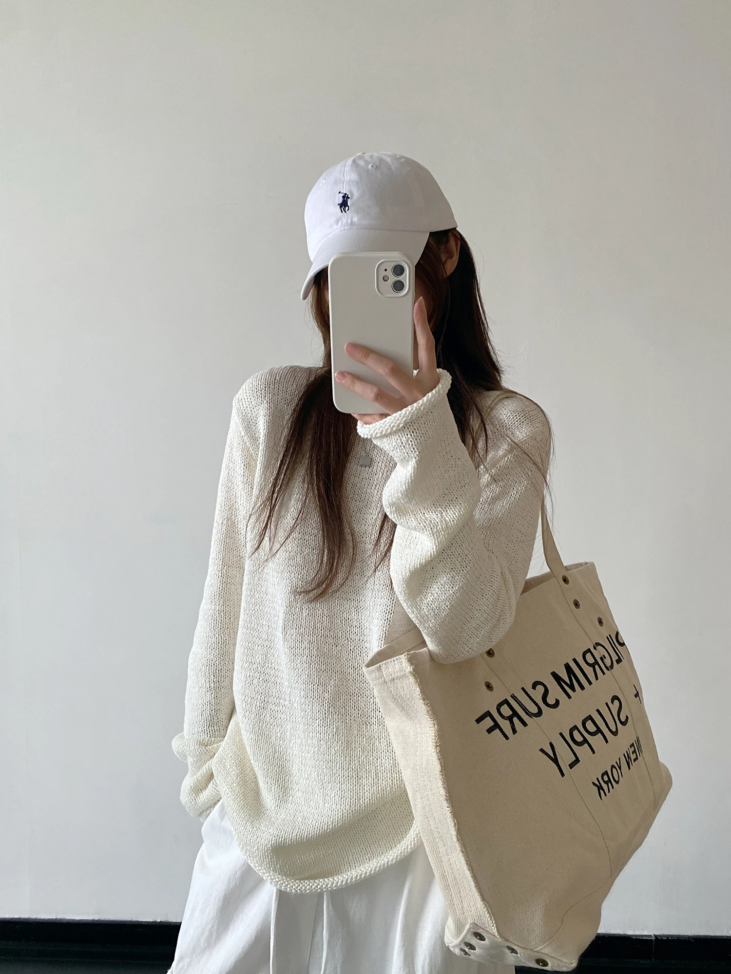 SunYeo Special Yarn Hollow out Loose round Neck Knitwear Casual Cover up Women's Fashion Spring Long Sleeve Regular Length