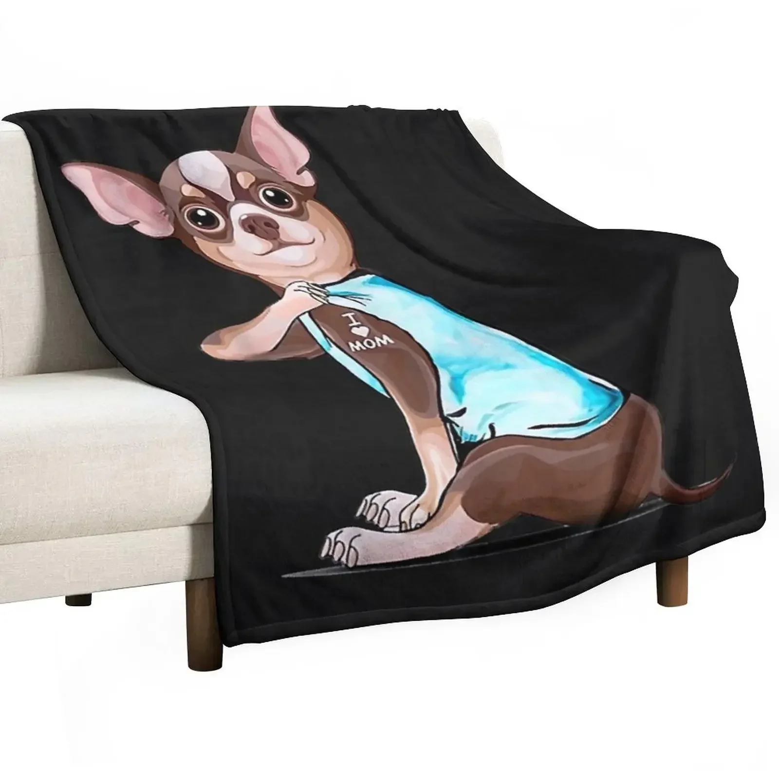 I Love Mom Funny Chihuahua Tattooed Throw Blanket Comforter for sofa Blankets