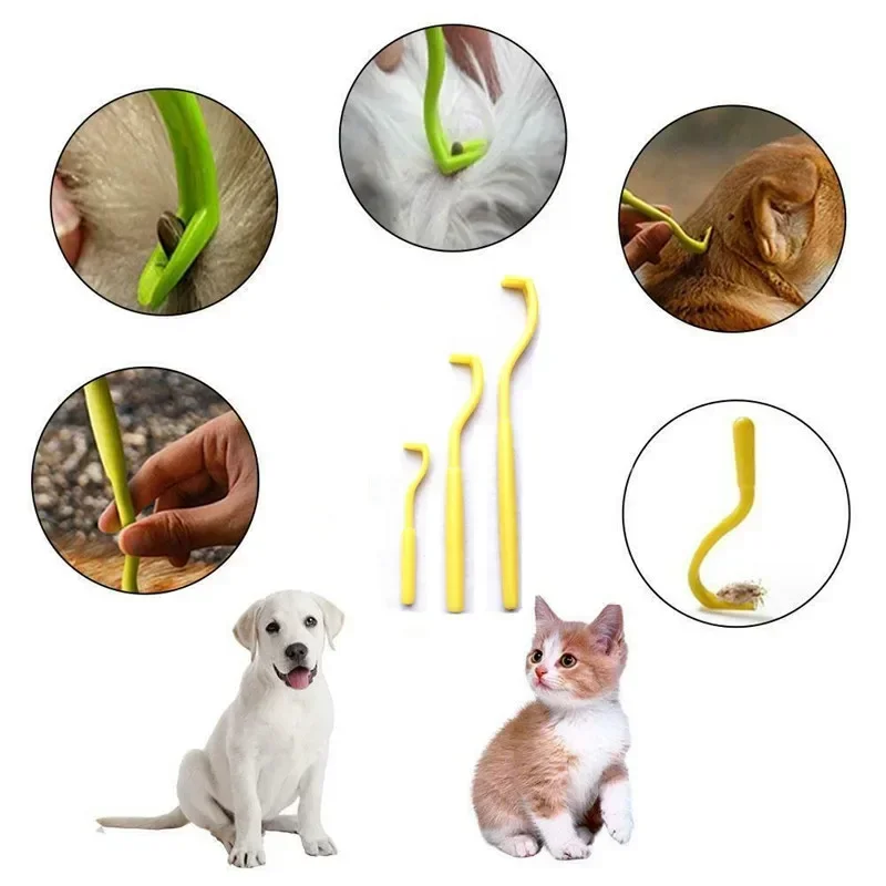 3PCS/SET Pet Flea Removal Tool Kit Plastic Scratching Hook Remover Pet Cat Dog Grooming Supplies Tick Removal Tool Tweezers Clip