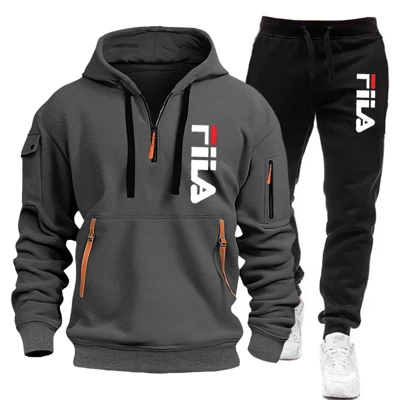 2026 Autumn and Winter New Men's Multi Pocket Zipper Hooded Sports Shirt+pants Two-piece Set Men's Casual Pullover Sports Set view 4
