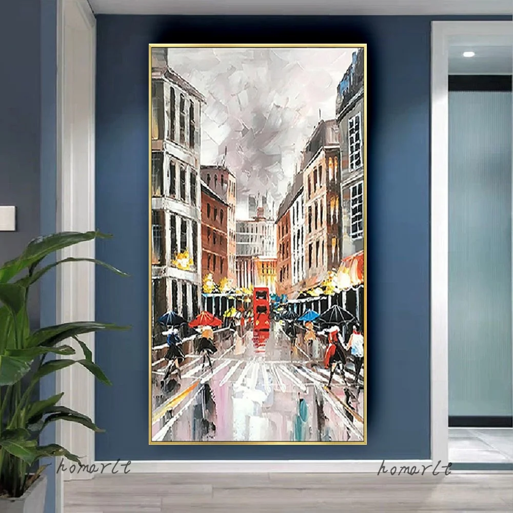 

100% Handmade Oil Paintings On Canvas Abstract City Black And White Wall Decor Art Picture Architecture Hanging Painting Pendant