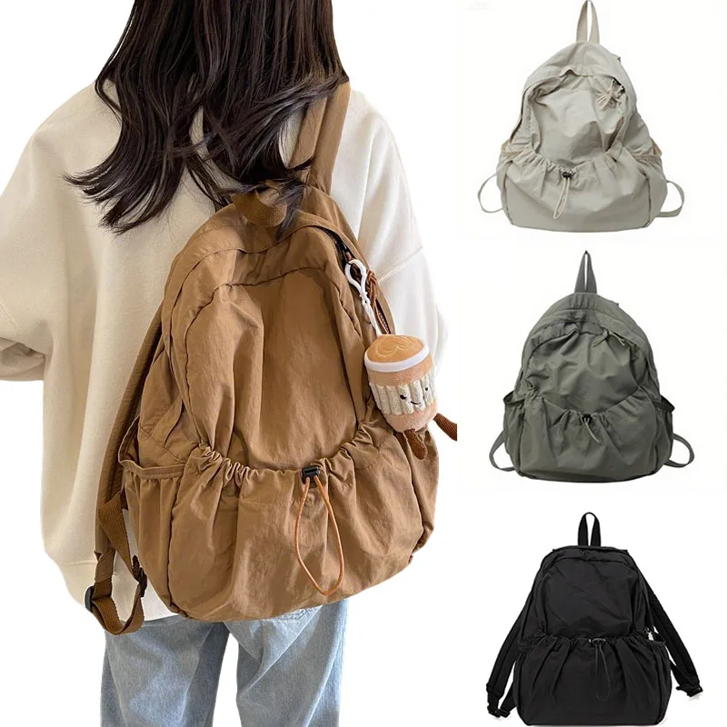 

Casual Backpack Women Large Capacity Fashion Junior High School Student Pleat Schoolbag Cloth Bag Korean Travel Backpack