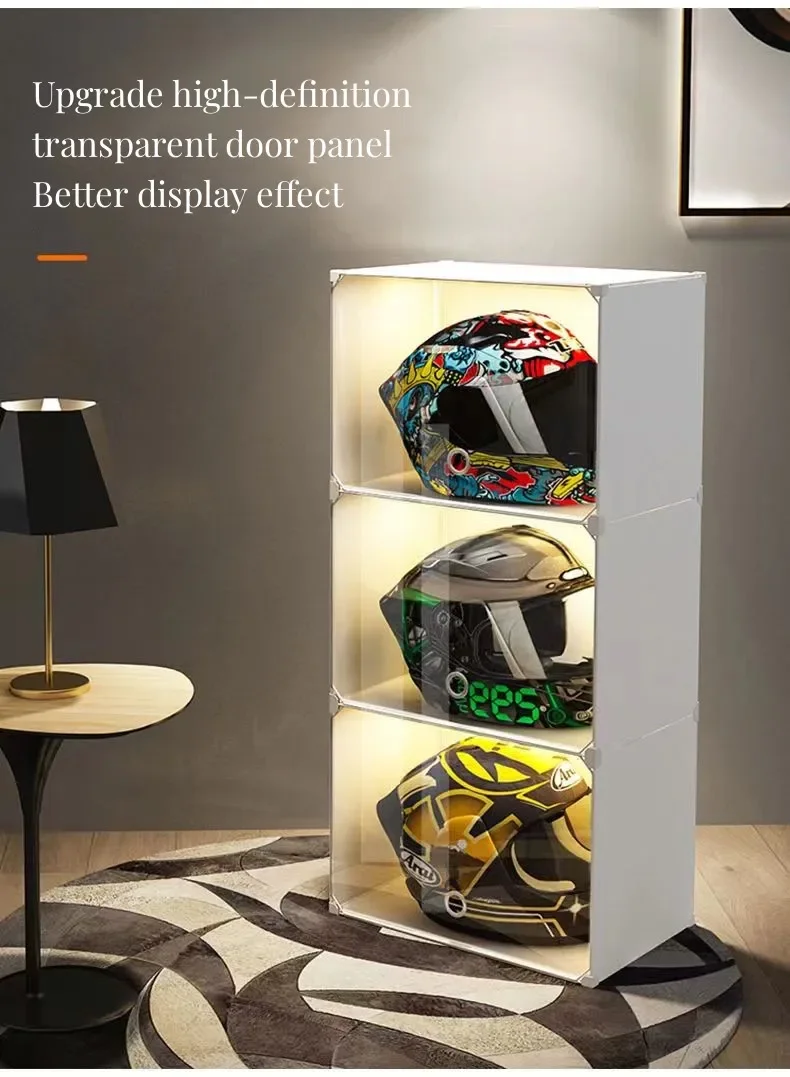 Helmet Closet Rack Storage Box Showcase Modern minimalist Home Motorcycle Hat Removable Transparent Display Shelf Cabinet