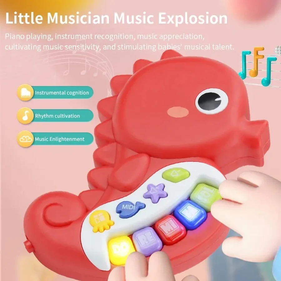 Baby Music Seahorse Toys.Toddler Electronic Learning Sensory Toy, Musical Piano Keyboard Lights Sounds.Infant Birthday Gift