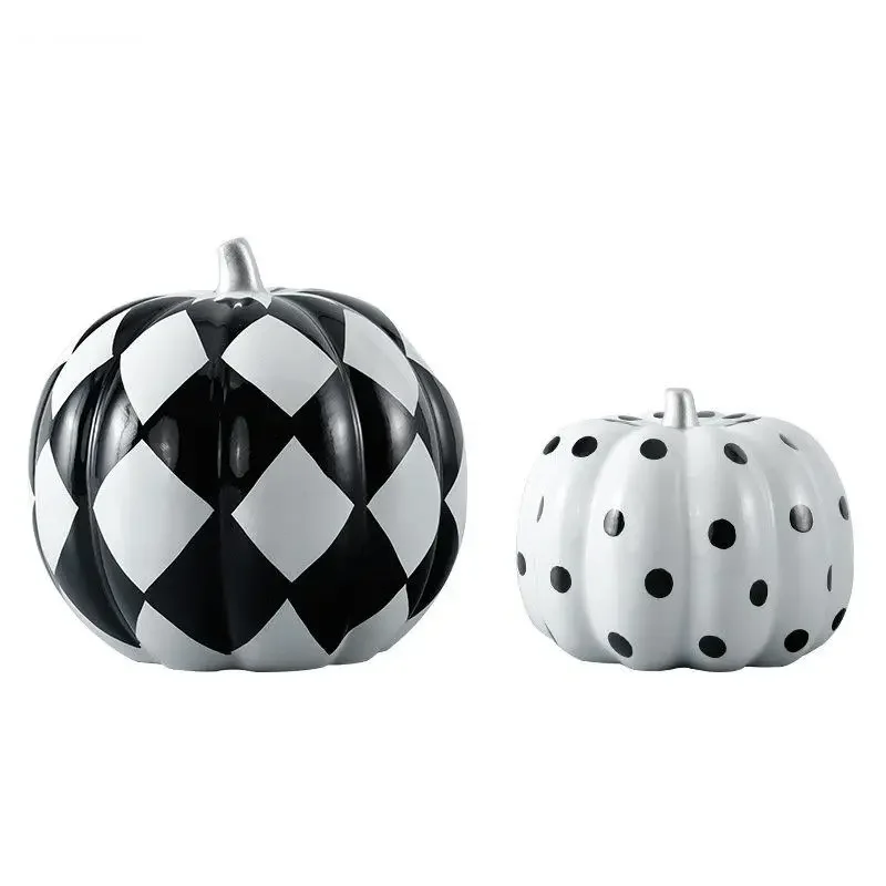 Pumpkin Sculpture Desk Decoration Black and White Dot Statue Room Aesthetics Decor Resin Crafts Ornaments