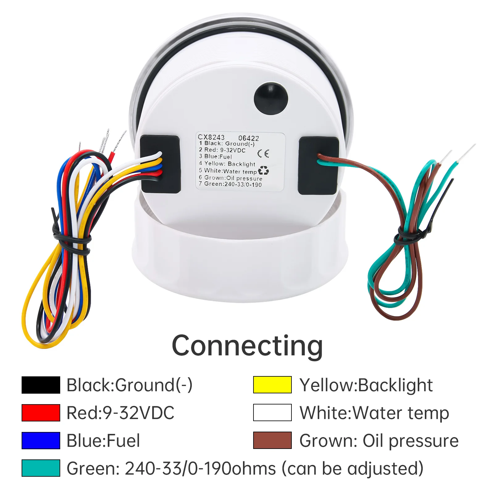 4 In 1 Oil Pressure+Water Temperature+VOLT+Fuel Gauge with Flashing Alarm Light 0-10Bar Oil Press Meter 0-190ohm Fuel Level