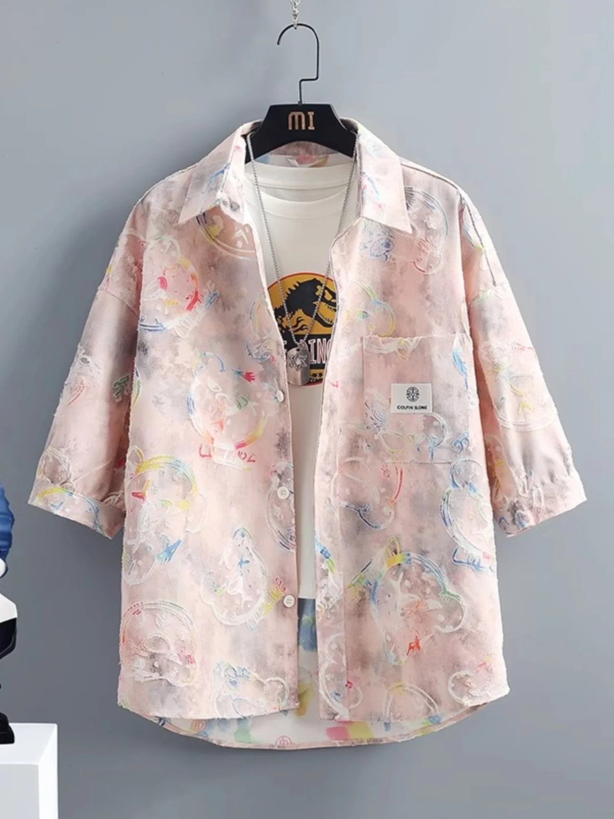 

Summer Thin Ice Silk Cool Men's ort Sve irt f Sve Breathable Faionable Stand Fit Youth lin No Iron irt