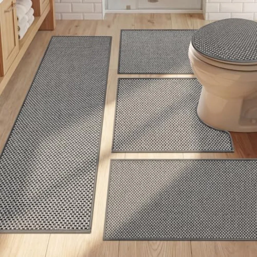 

Thin Bath Mat Bathroom Rugs Sets 5 Pieces Non Slip Absorbent Bath Mats Quick Dry Woven Braided Rugs Washable Rubber Tapetes par