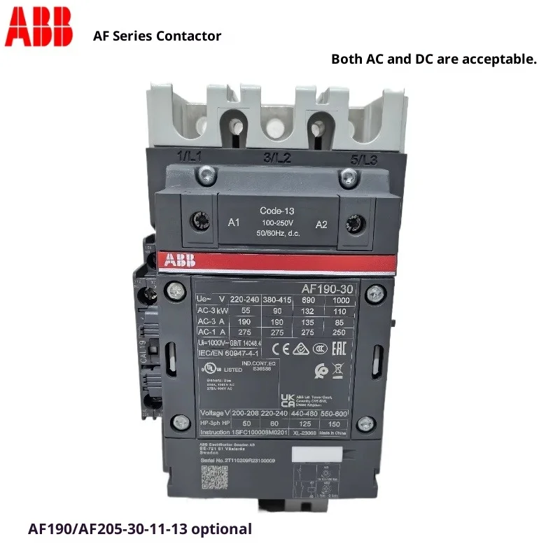 

Контактор переменного тока ABB Серия AF Катушка постоянного тока Трехступенчатый контактор постоянного тока, универсальный контактор переменного и постоянного тока, AF190/AF205-30-11
