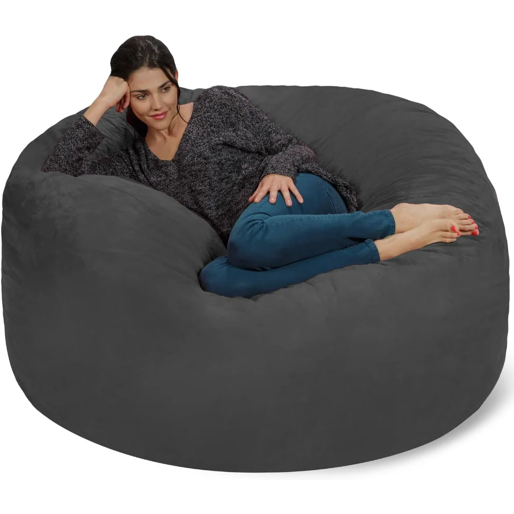 

5' Giant Memory Foam Lounge Chair with Soft Microfiber Cover, & Kids' Rooms – Comfortable 5 Ft, Microsuede Lounge Sofa, Charcoal