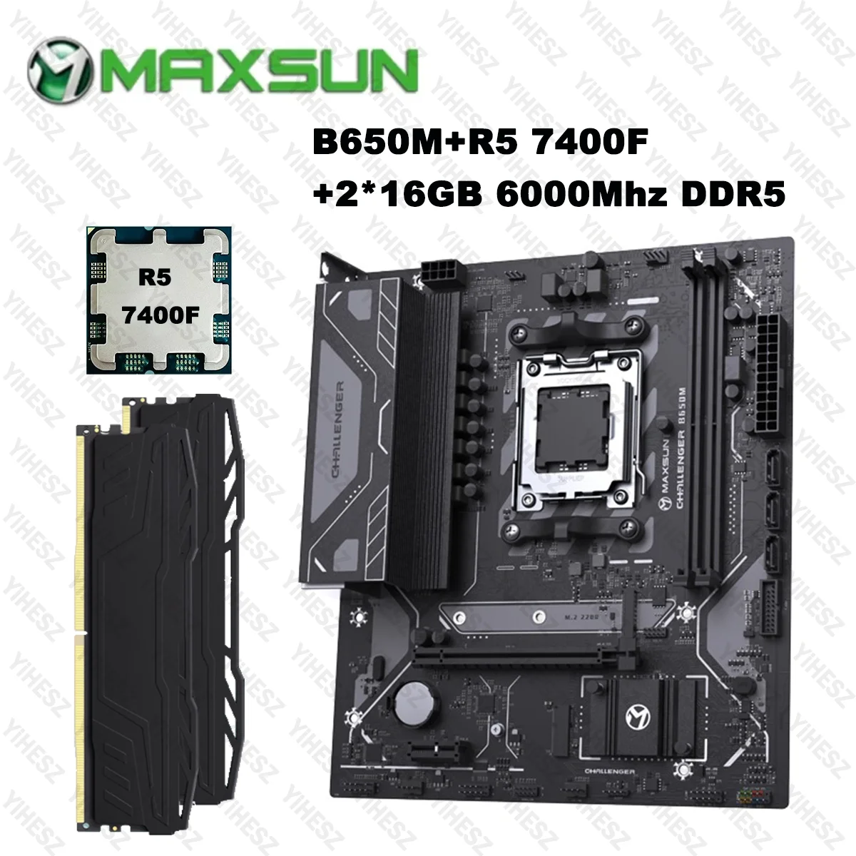 

Комплект материнской платы MAXSUN B650M с AMD R5 7400F 2*16 ГБ DDR5, 6000 МГц, двухканальная DDR5, поддержка игровой материнской платы PCIE4.0 SATA3.0