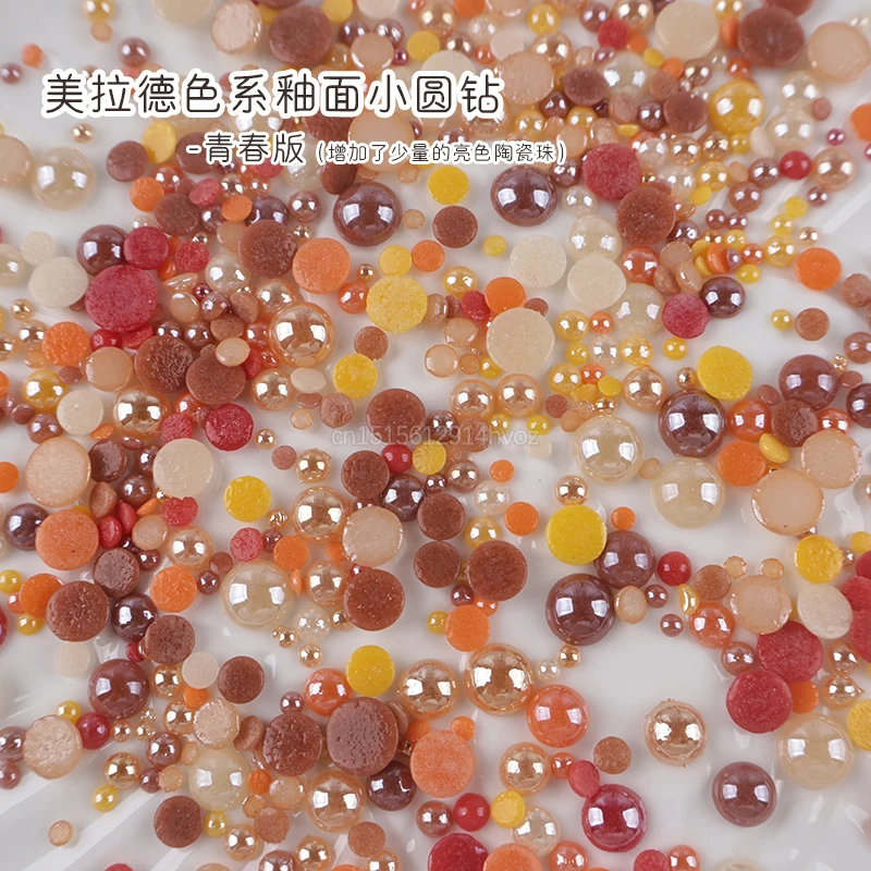 Maillard Color Style Half Round Pearls 2-6MM Mix Size Ceramic Rhinestones 1000pcs/lot for DIY Nails Art Garment