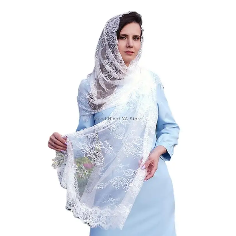 

Elegant Lace Shawl Formal Occasion Latin Mass Headscarf Lace Flower Headwrap