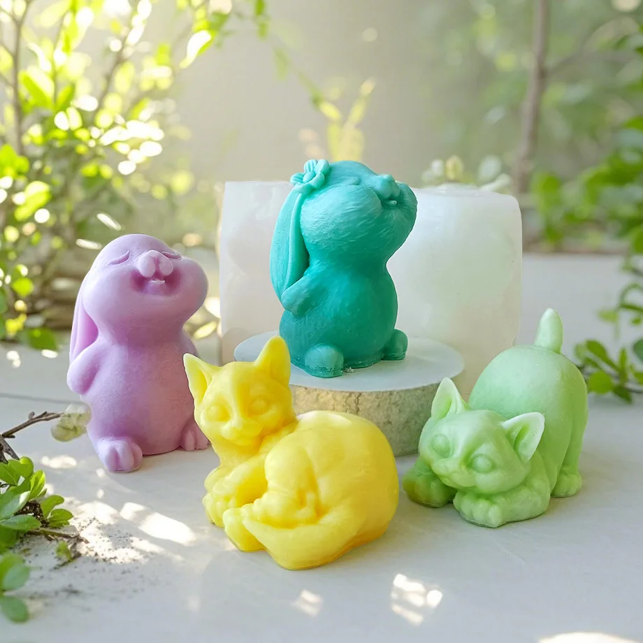 Mini urso gatinho vela coelho molde artesanal sabão cristal resina molde gato silicone molde cocktail vodka molde de gelo