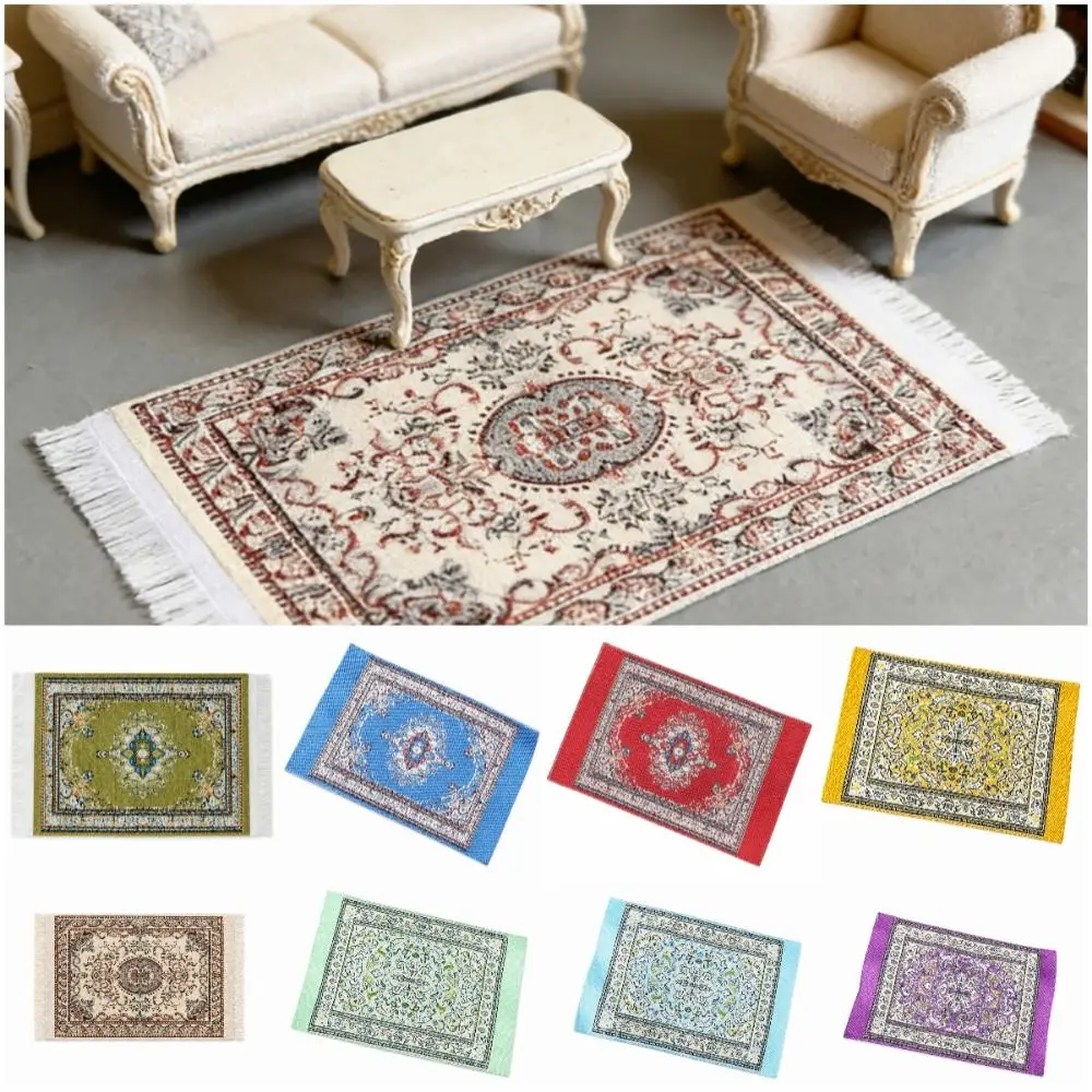 1/12 Dollhouse Carpet Multicolor Playing House Miniature Weaving Mat Floral Pattern Photo Props Doll Dollhouse Rug