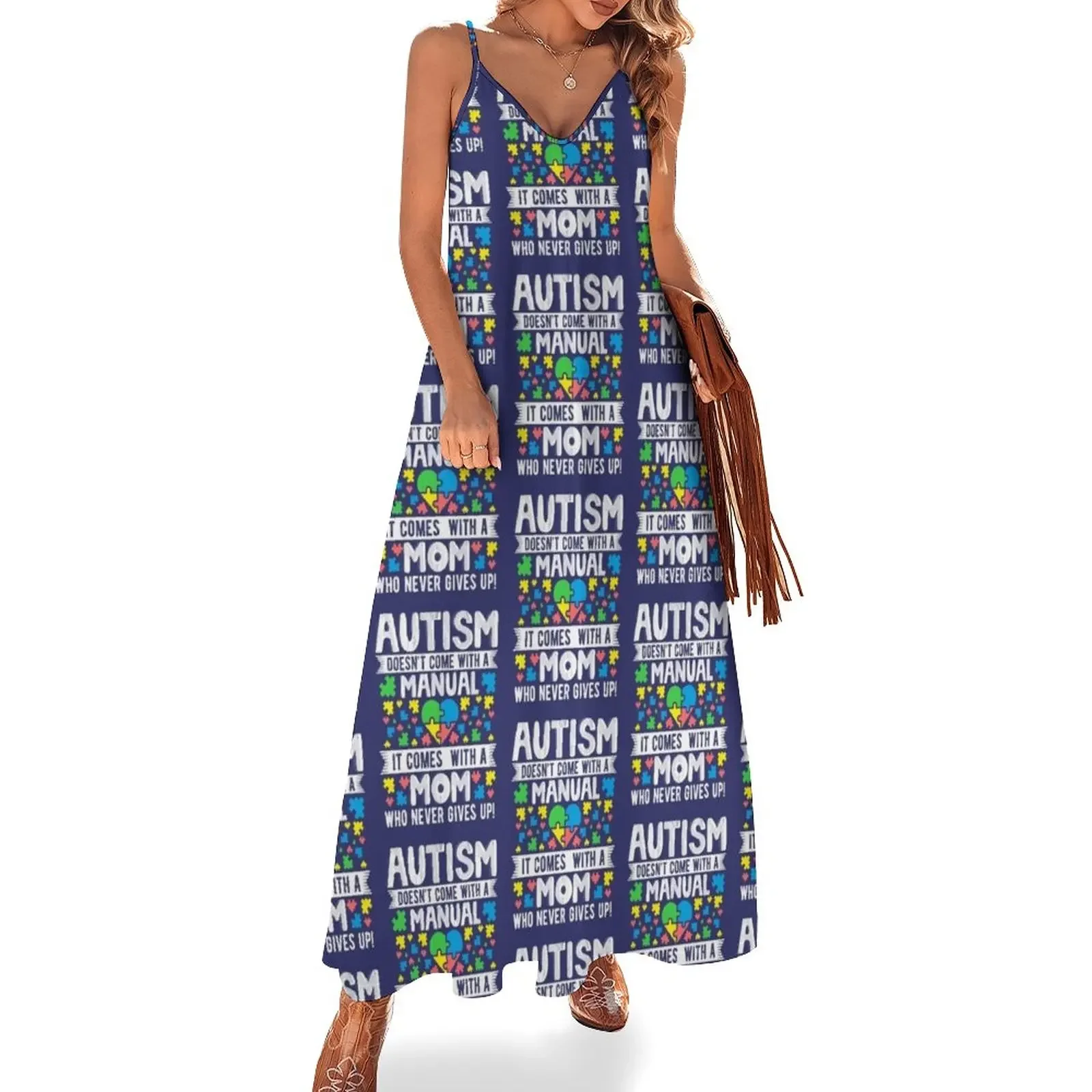 

Mom Autism Doesn't Come With A Manual It Comes With A Mom Who Never Gives Up Autism Awareness For Mama Sleeveless Dress