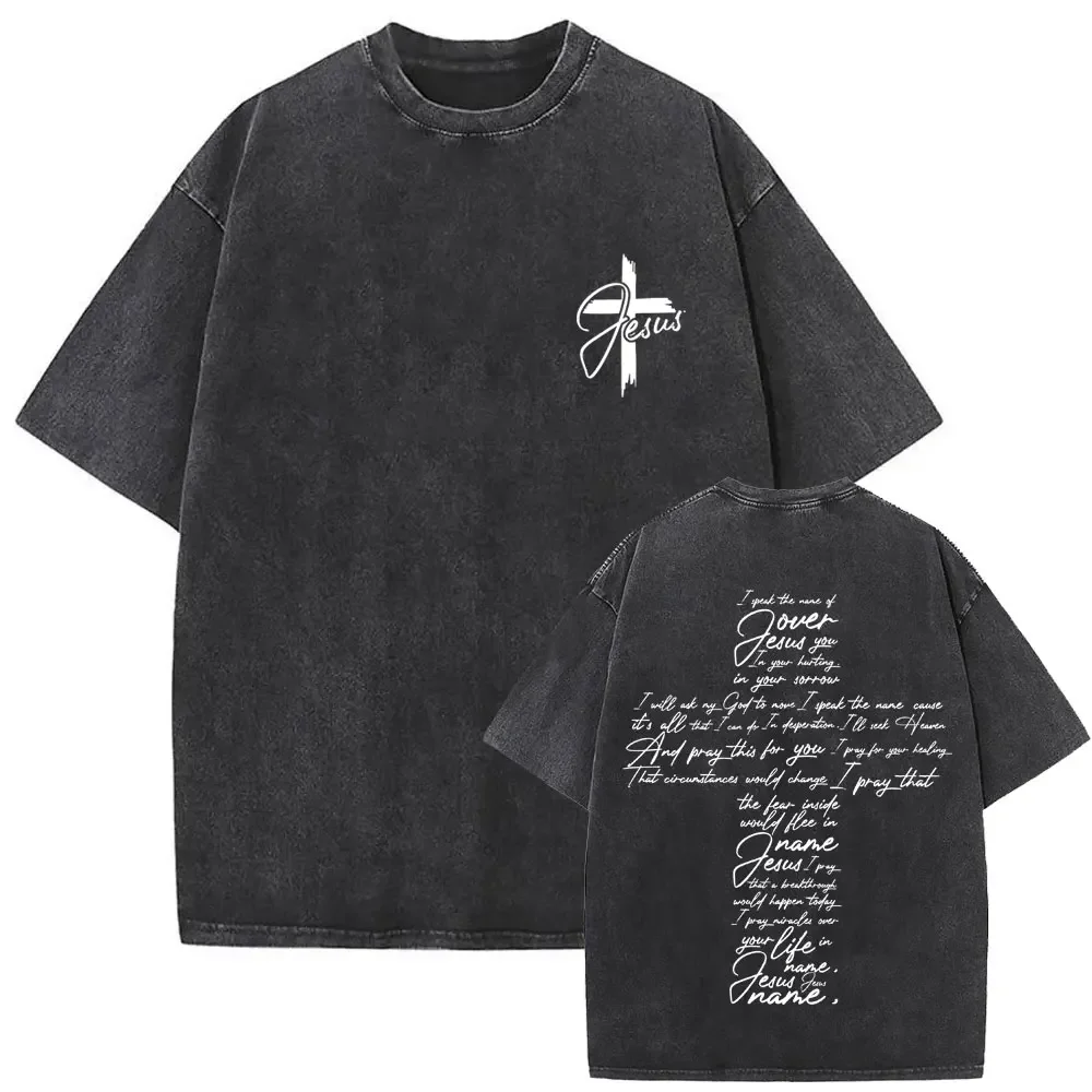 Christian Religious Jesus Forgive Them Father Vintage Washed T-shirt Men Women Gothic Rock Oversized T Shirts Tops Streetwear image 3