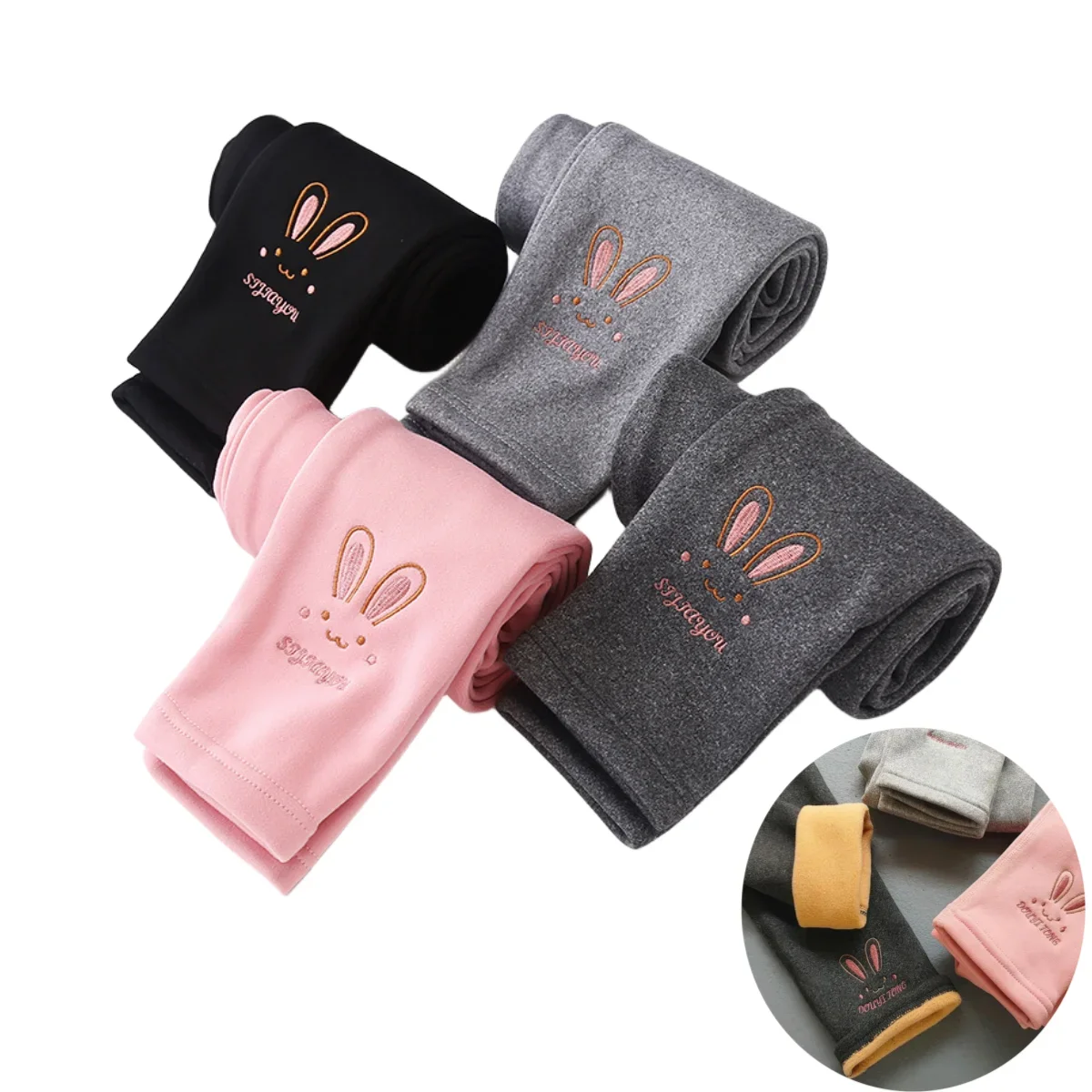 

2-8 Years Girls Warm Pants Sweet Kids Thick Thermal Leggings Cute Rabbit Embroidery Winter Girls Legging Children's Trousers