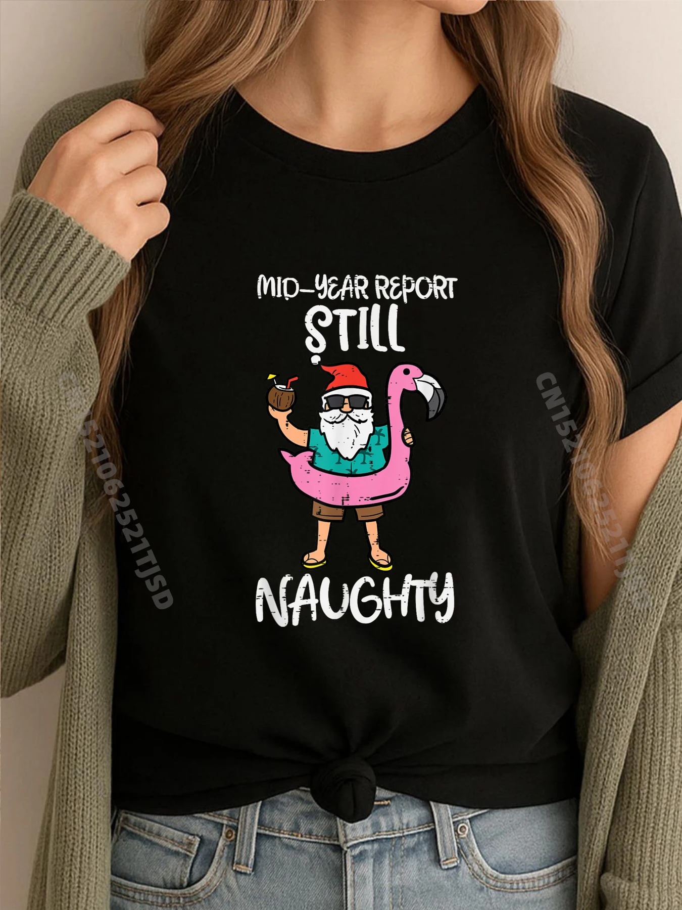 

Санта-Фламинго Floatie Still Naughty Christmas в июле, простые футболки, оптовая продажа, футболка на заказ
