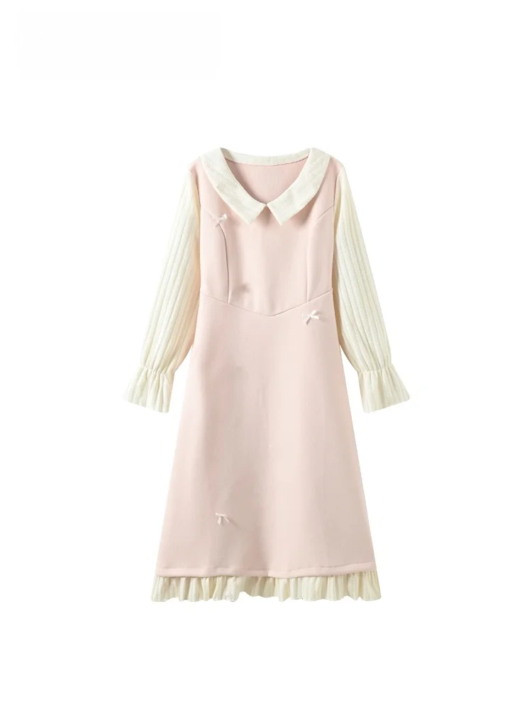 

Cara CLUB плюс размер кукольный воротник длинное све Dr повседневное шерстяное платье трапециевидной формы средней длины для женщин больших размеров осенняя одежда