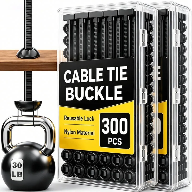 Self Lock Nylon Zip Ties with Push Mount Base Heavy Duty Cable Straps Universal Fastener Clips for Automotive Household Repair