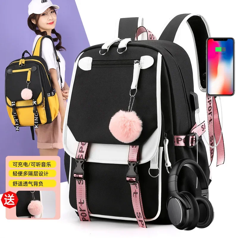 Genshin Impact Anime USB Port Backpack Nylon School Book Student Travel Bags Laptop Casual Mochila