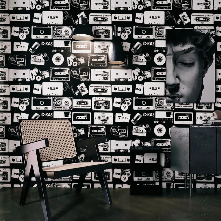 Retro Cassette Tape Self-Adhesive Wallpaper Waterproof & Moisture-Proof Dorm Room Wall and Desktop Sticker Decorative Decal