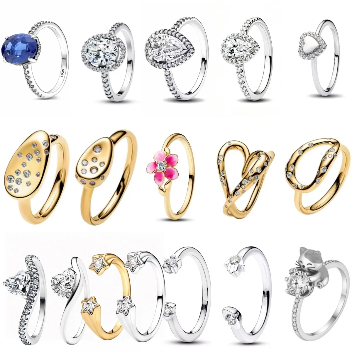925 Silver Rings for Girls Women Multi Styles Zircon Flower Star Cat Snake Heart Oval Gem Fine Jewelry Daily Wear Accessories