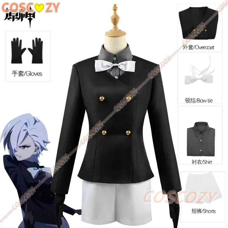 

Newly Clervie Cosplay Costume Full Set Genshin Impact Game New Cosplay Outfit Uniform Coat Shirt Shorts Bow Gloves Set