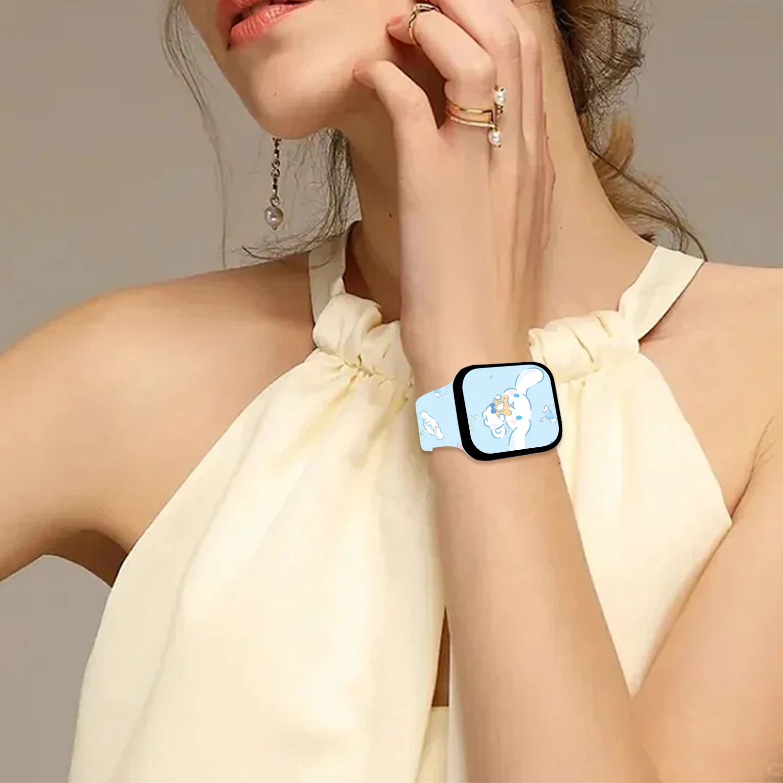 Sanrio pulseira de impressão série preta para apple watch 11 10 9 8 se pulseira de silicone substituível para iwatch 46mm 42mm 41mm 40mm