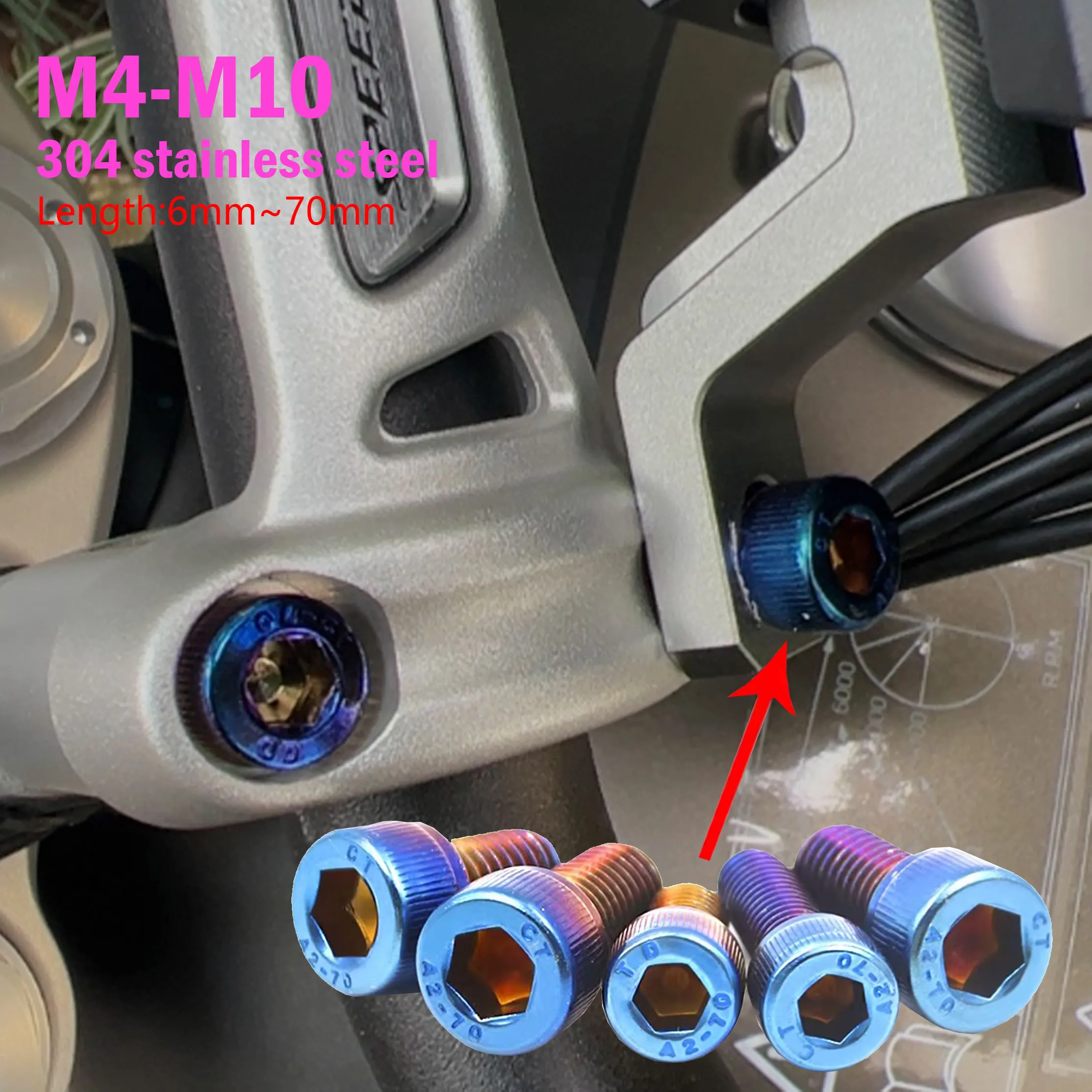 DIN912 Hexagon Hex Socket Cap Head Screw M4 M5 M6 M8 M10 304 Stainless Steel Allen Bolt Length: 6 Mm~70 Mm