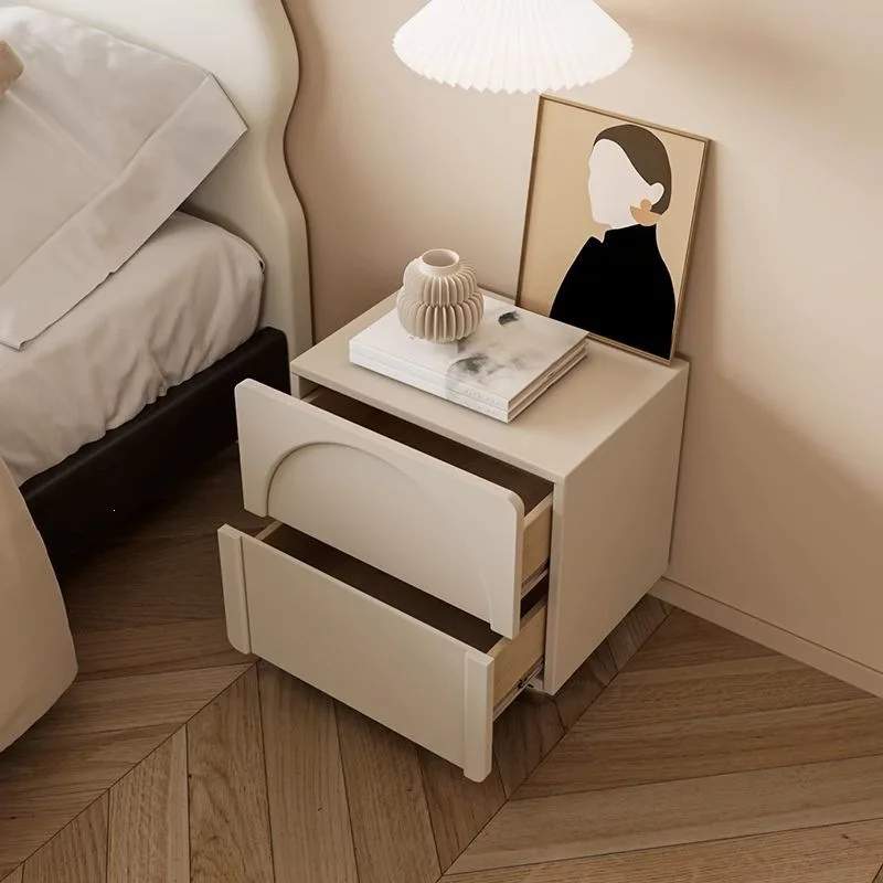 

HYS light luxury bedside table solid wood small bedside table white bedroom creative modern simplicity