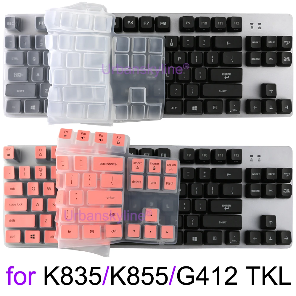 K855 Keyboard Cover for Logitech K855 TKL K835 TKL G412 SE TKL Mechanical for Logi Silicone Protector Skin Case Film Black Pink