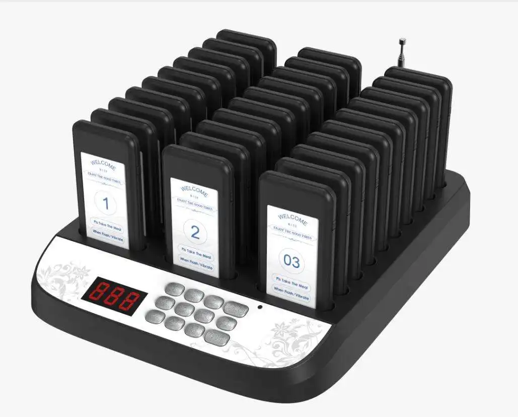 Restaurant call pager system 16 coaster buzzer wireless call free custom 20 paegrs waterproof food Cafe 30 Pager Buzzer