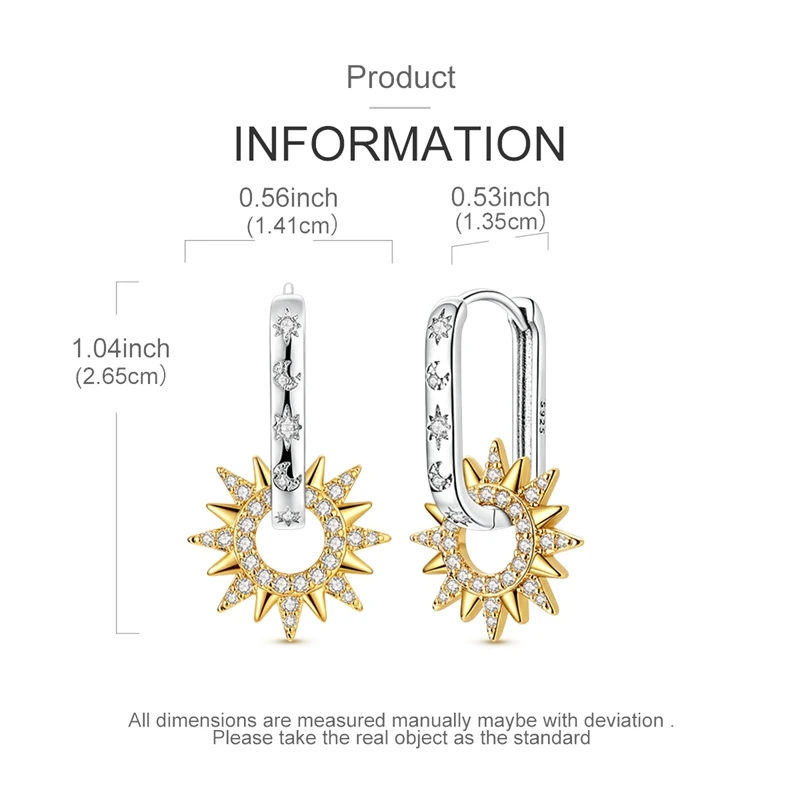 925 Sterling Silber vergoldete Ohrringe für Damen, Stern- und Mond-Quadrat-U-förmige Creolen für Jahrestag, Hochzeit, Schmuckgeschenke – Detail 3