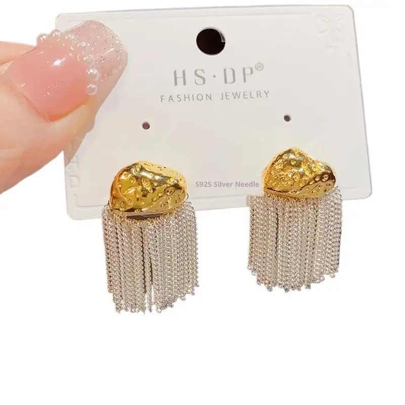 الفرنسية الفاخرة الفضة الأبيض شرابة الأقراط جديد أزياء المرأة الفضة إبرة القرط الملحقات #6