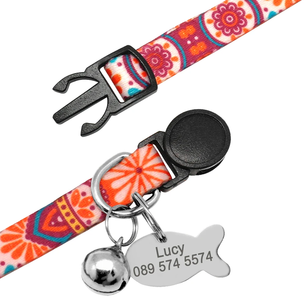 Collare per gatti personalizzato con stampa carina Collari per gattini personalizzati a sgancio rapido con accessori per collane per gatti con incisione a campana per gatti