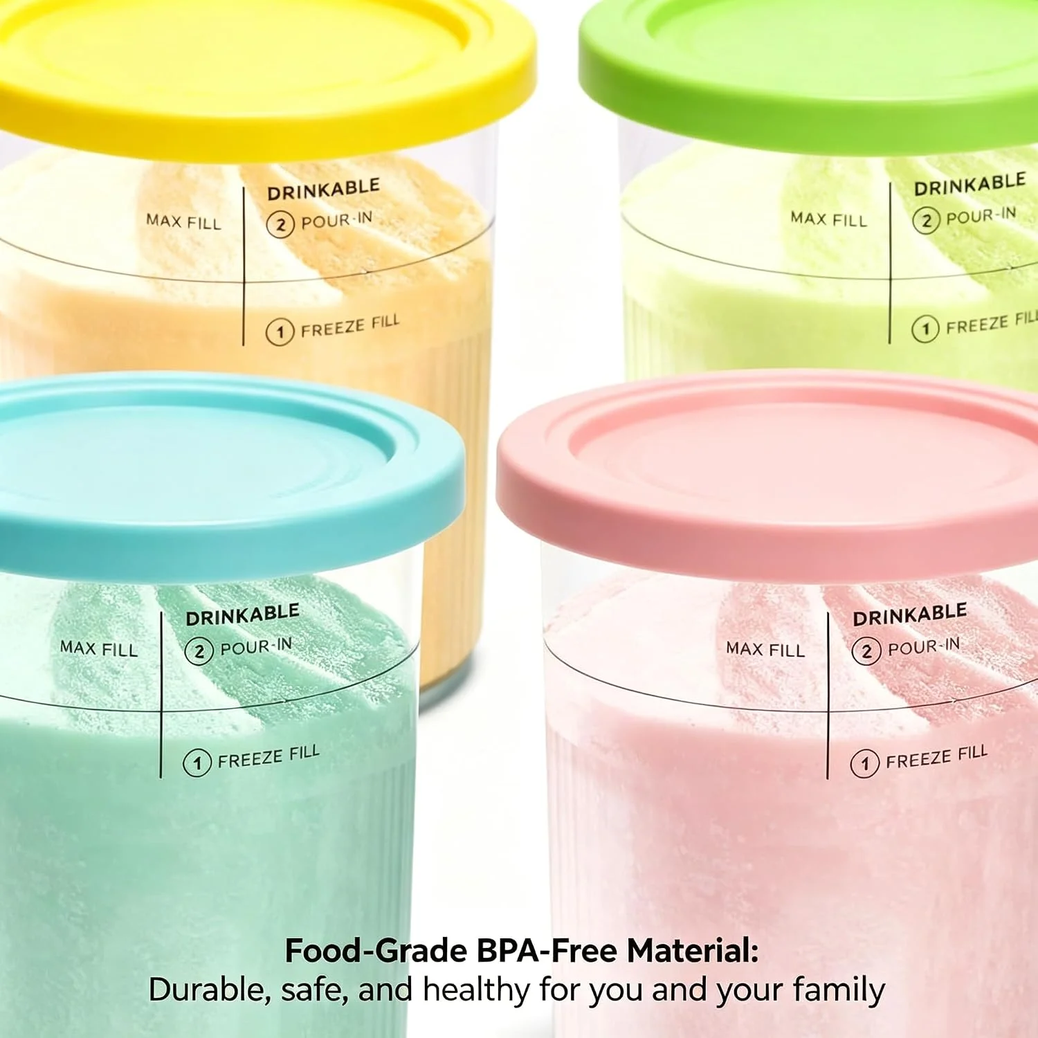 Ersatz-Deckel-Set für Ninja NC500 NC501 Creami Deluxe Eiscreme-Behälter Familienformat Gefrorene Joghurt-Aufbewahrungsbecher – Detail 2