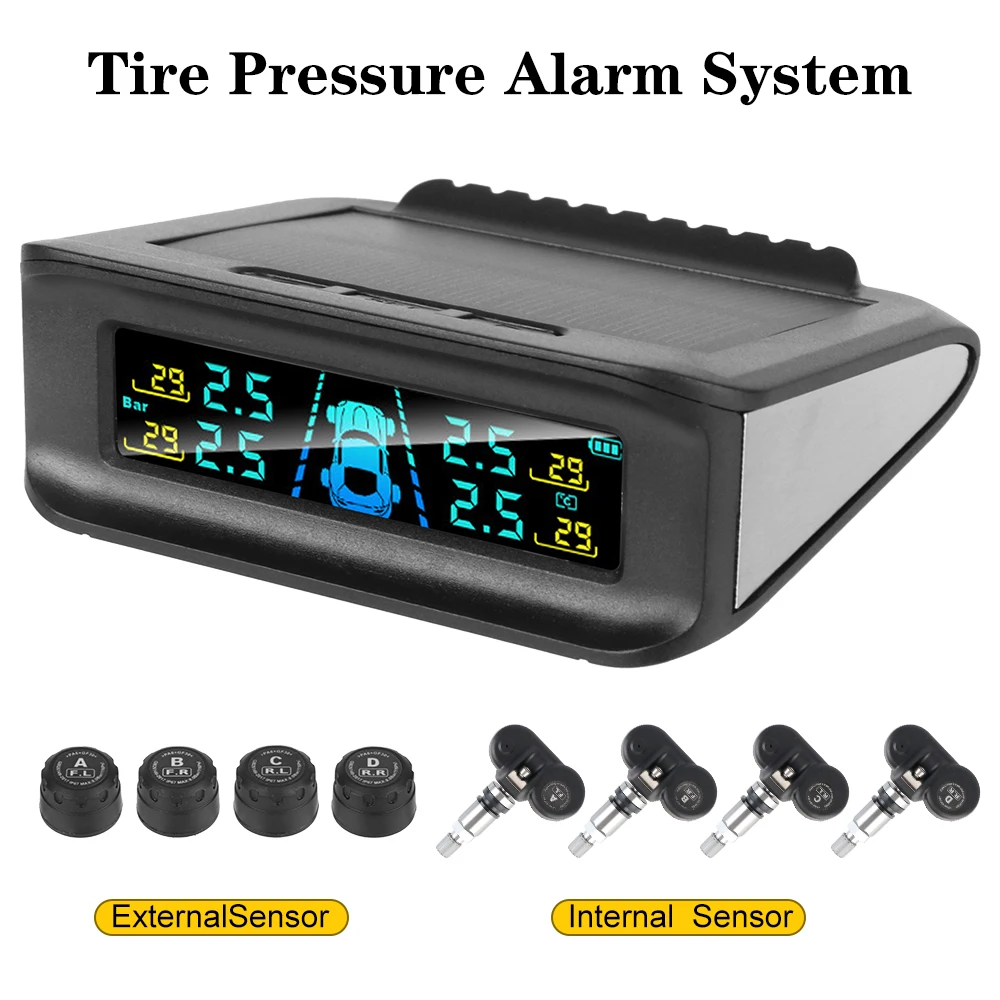 Car Safety Tire Pressure Monitoring System Digital Display Smart Car TPMS Tire Pressure Alarm System Wireless Solar Power