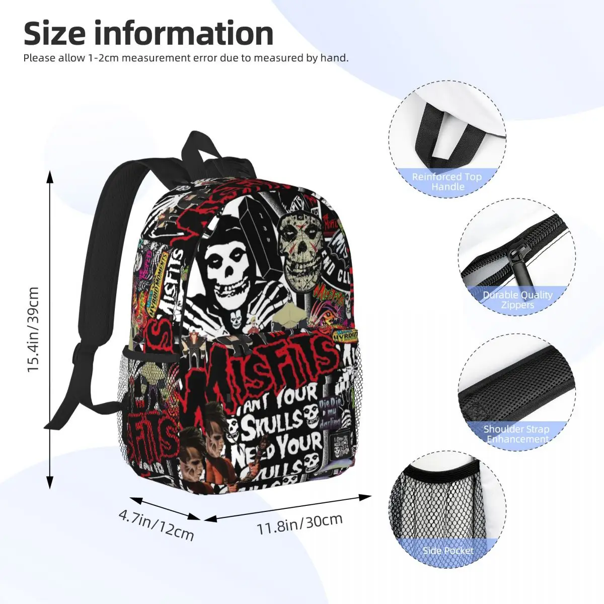 Misfits Totenkopf-Rucksack für Studenten, Jungen und Mädchen, Büchertasche, Kinder, Schultasche, Laptop, Umhängetaschen für Männer und Frauen